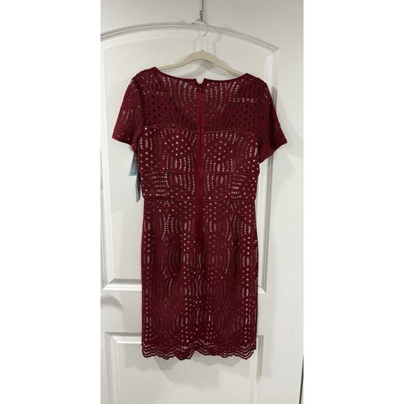NUE by Shani Blue Label Lace Dress Size 8 Wine Nude Sheath NWT - Picture 3 of 10